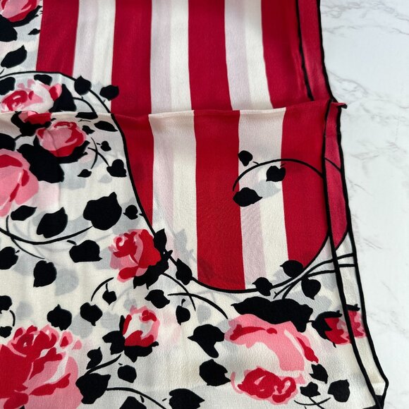 Bill Blass Silk Oblong Scarf, Red Rose Stripe Print, 56x11, Vintage Baar & Beard - Picture 3 of 10